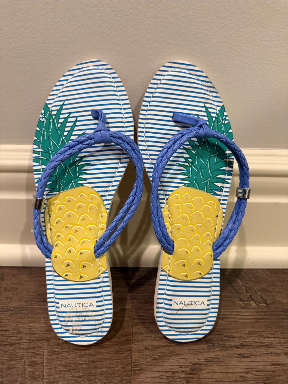 Nautica Pineapple Stripe Braided Sandals - Girls size 3